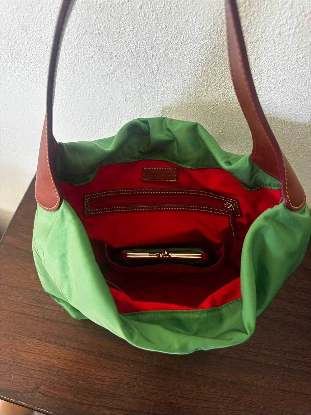 Dooney & Bourke Green Hobo with Brown Leather Trim